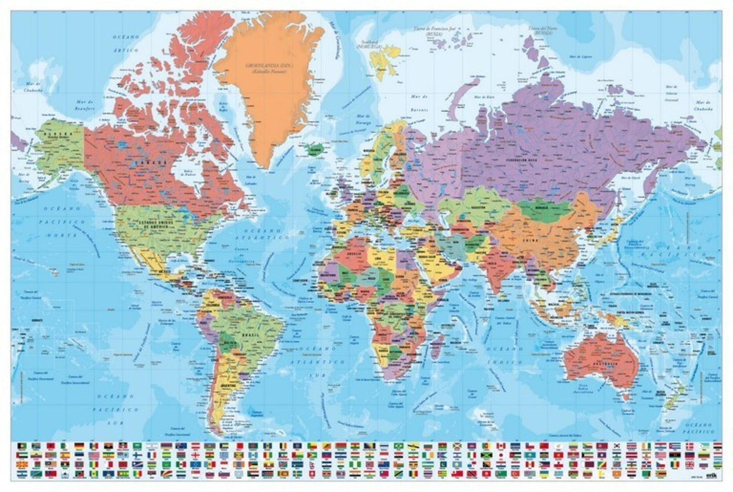 Poster Map World - Physical Politic - Spanisch - 91,5x61cm