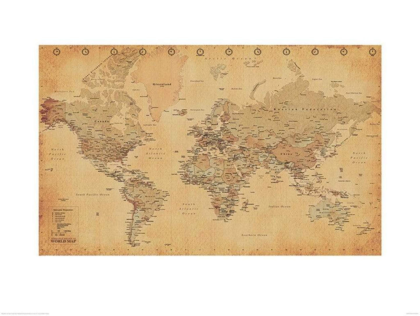 Kunstdruck World Map Vintage - Englisch - 60x80cm
