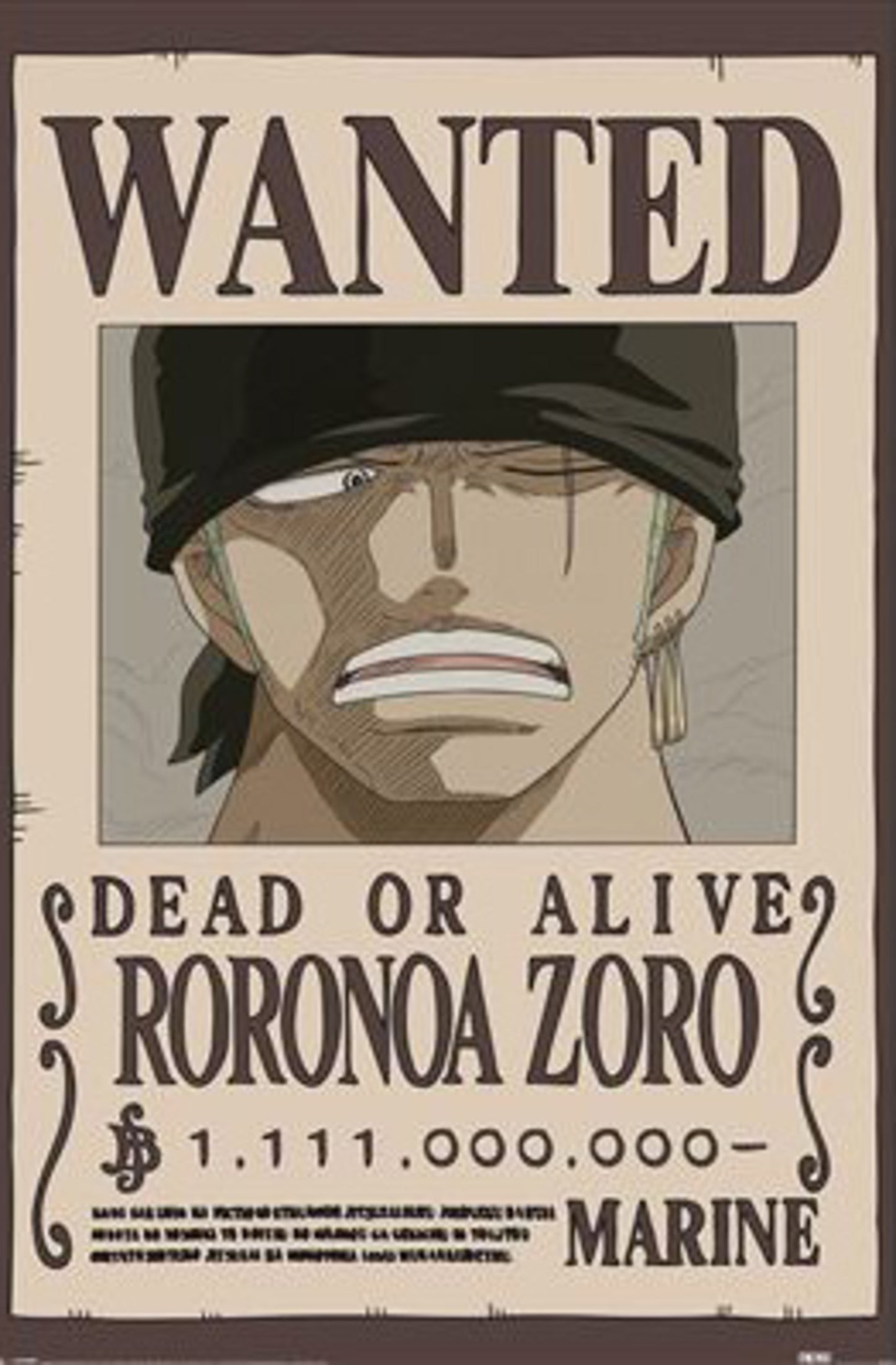 Poster One Piece - Wanted Zoro 61x91,5cm