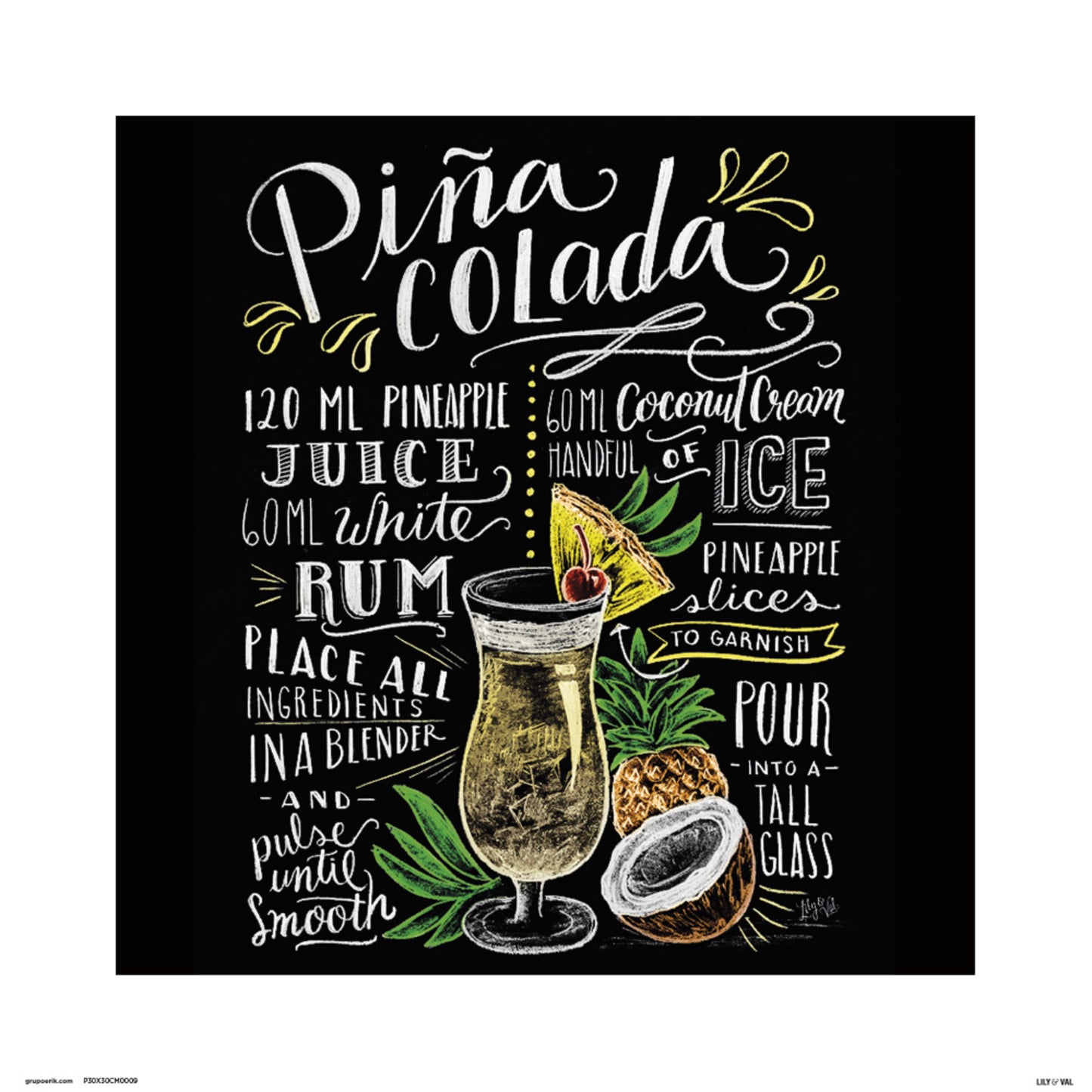 Kunstdruck Lily and Val - Pina Colada 30x30cm