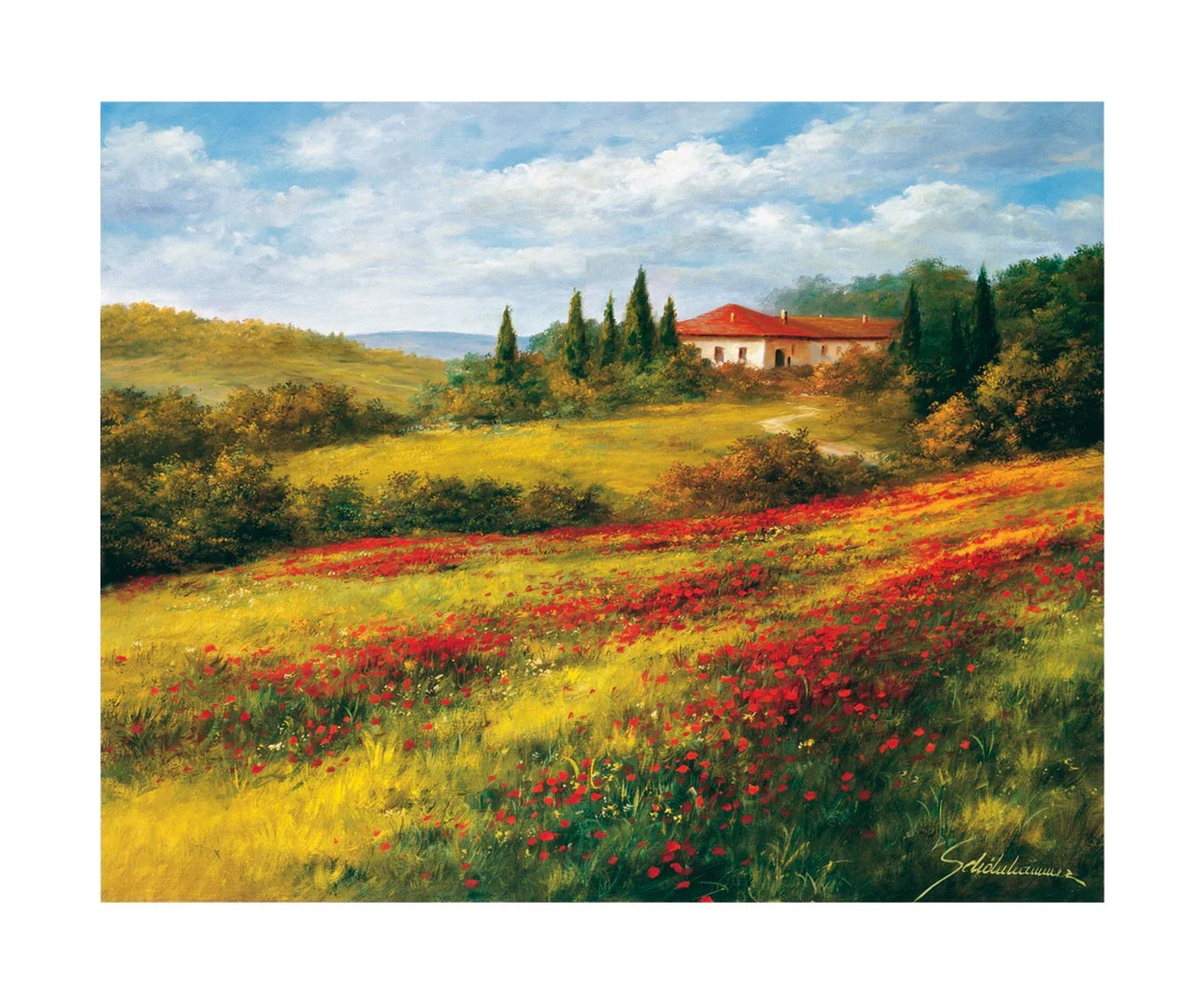 Kunstdruck Heinz Schölnhammer - Landschaft mit Mohn I 60x50cm