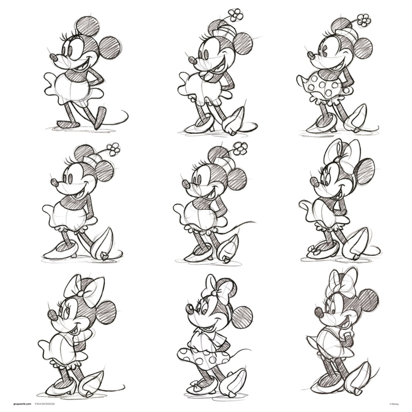 Kunstdruck Disney Minnie Sketch 30x30cm