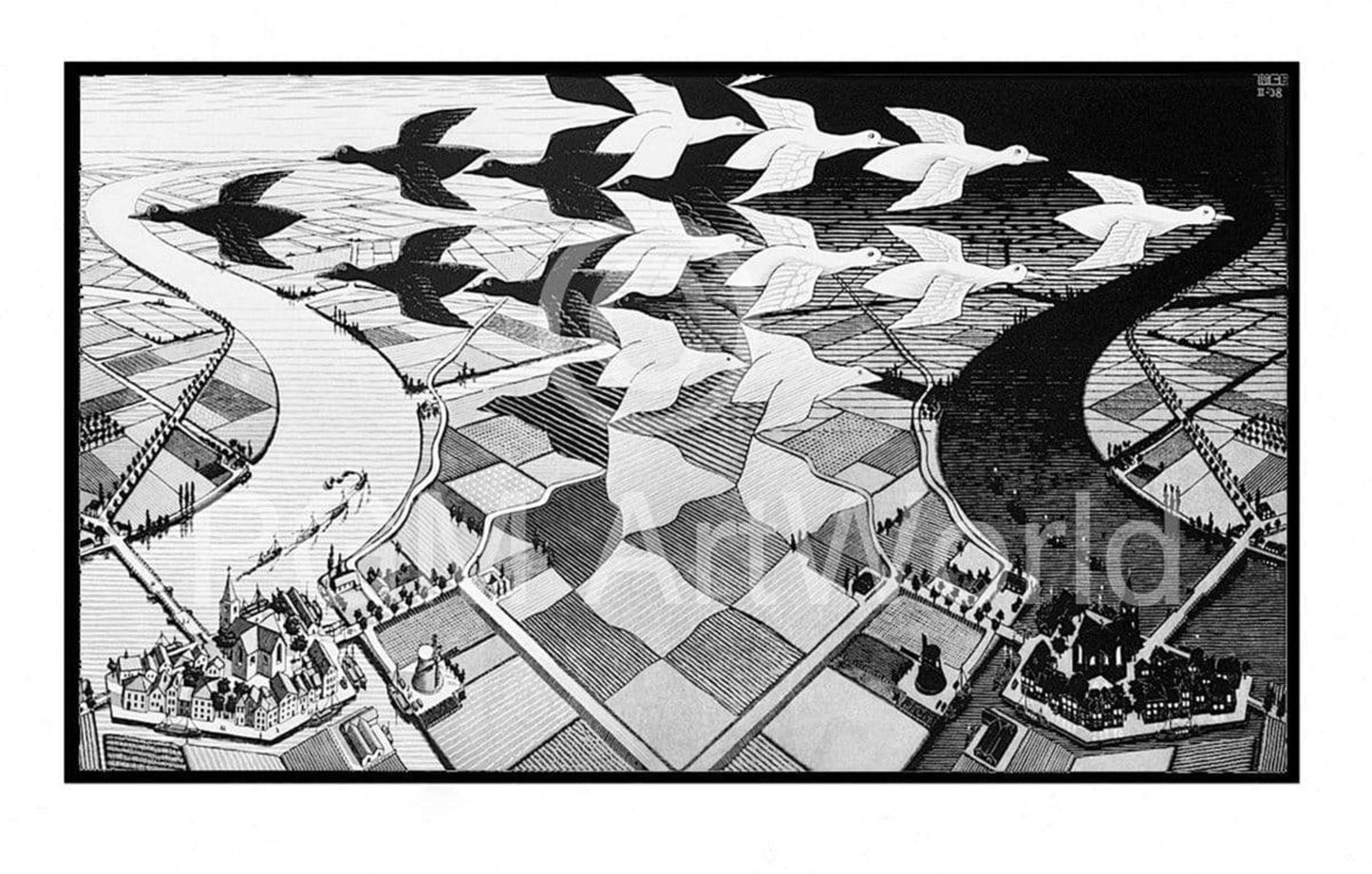 Kunstdruck M. C. Escher - Tag und Nacht 86x55cm