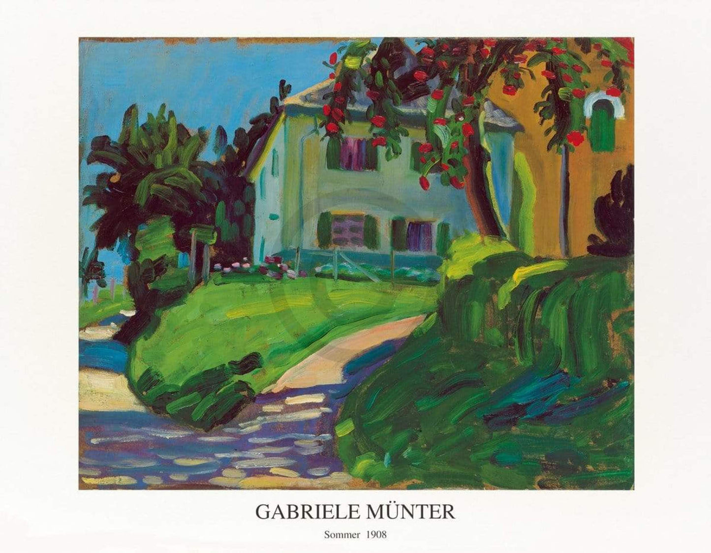 Kunstdruck Gabriele Münter - Sommer 1908 Haus mit Apfelbaum 90x70cm