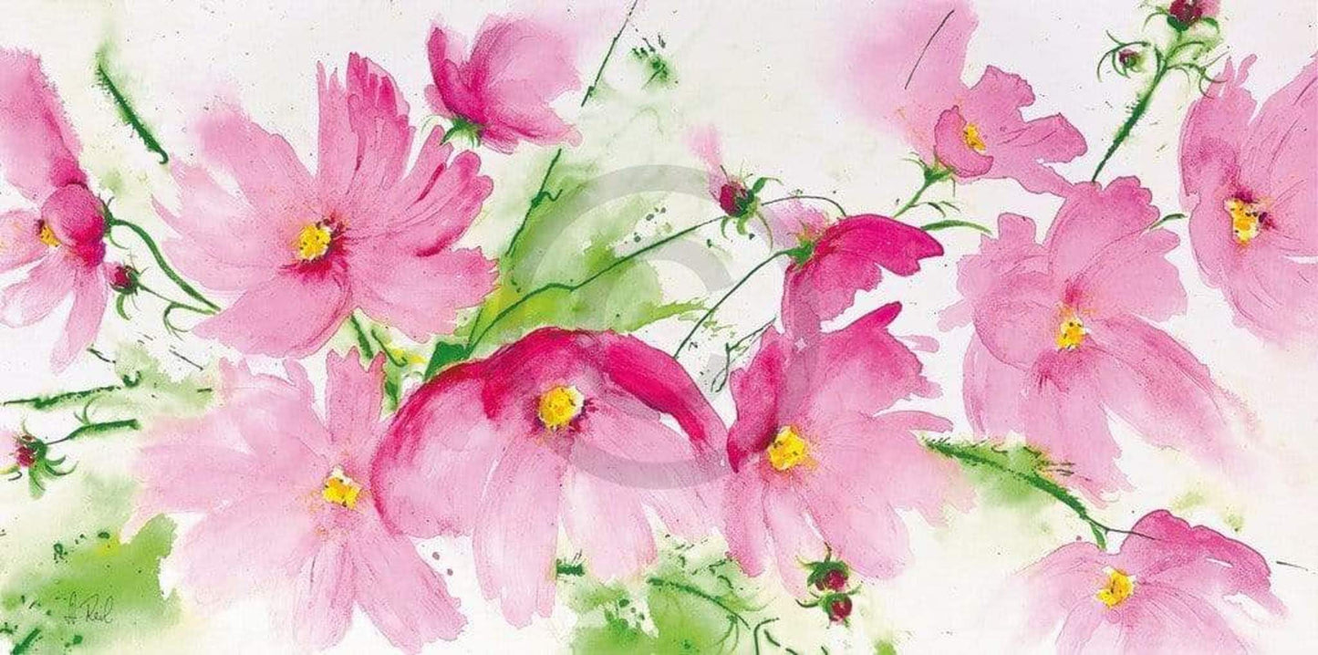 Kunstdruck Heidi Reil - Rosa Kosmeen 100x50cm