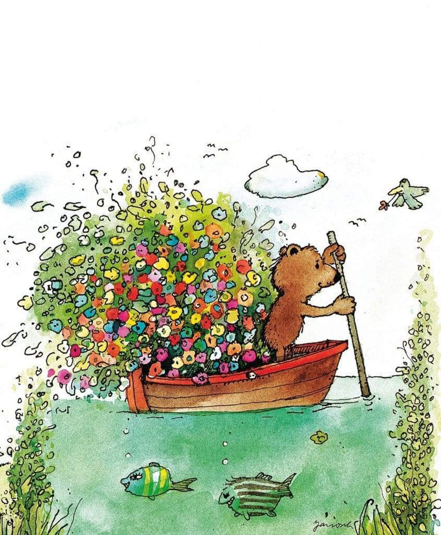 Kunstdruck Janosch - Blumen-Fähre 48x58cm