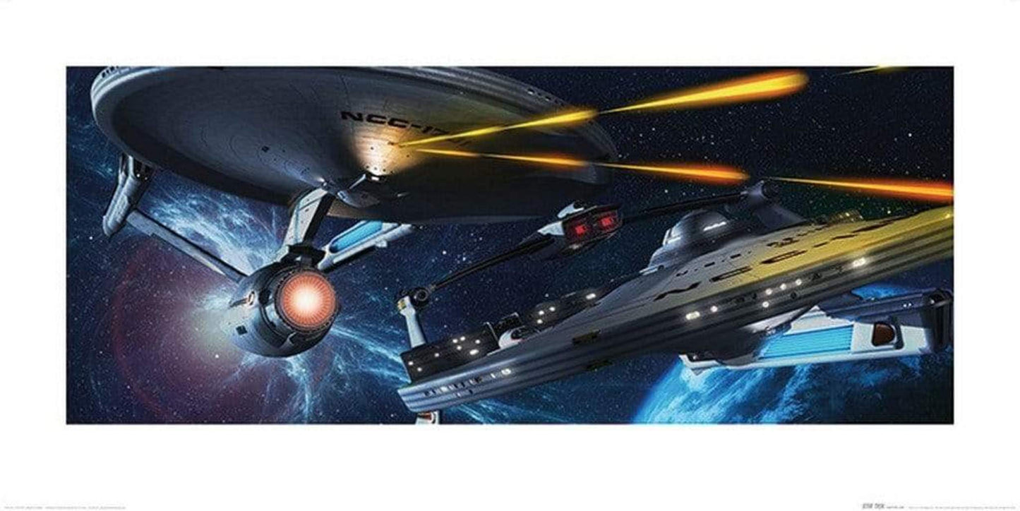 Kunstdruck Star Trek Enterprise vs Reliant 100x50cm