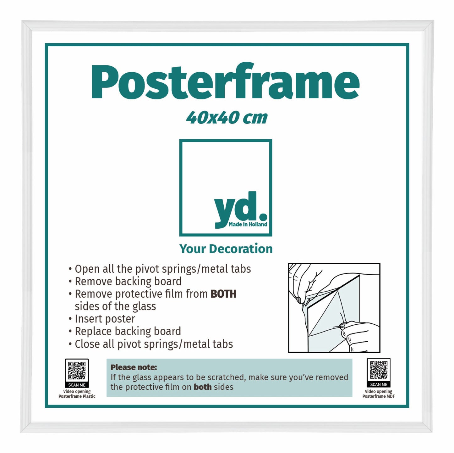 Posterrahmen 40x40cm Weiss Hochglanz Kunststoff Paris