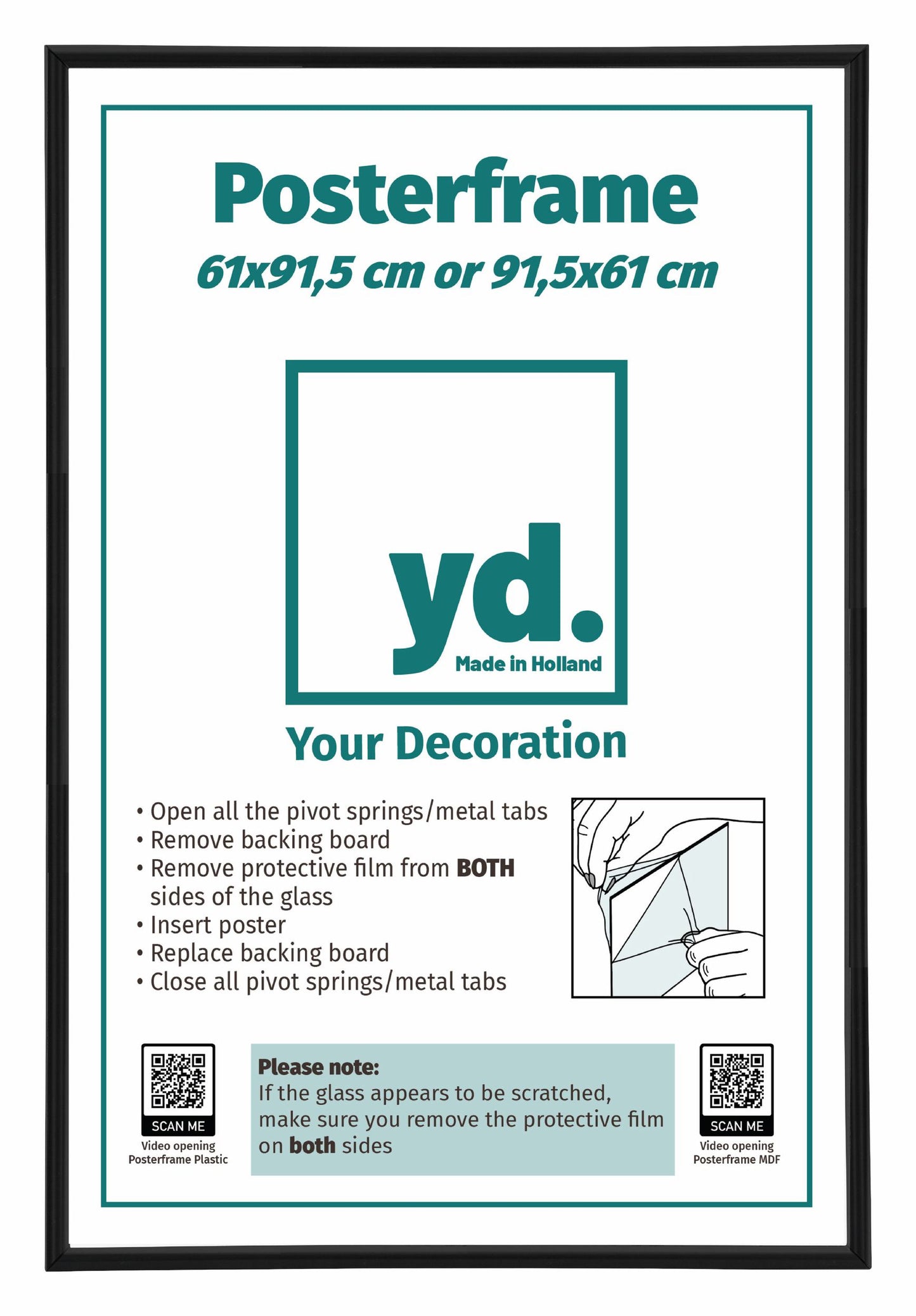 Posterrahmen 61x91,5cm Schwarz Matt Kunststoff Paris