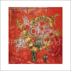 Kunstdruck Marc Chagall - Fleurs sur fond rouge 70x70cm